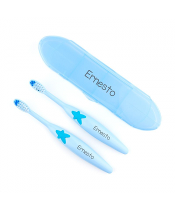 Pack 2 Cepillos de dientes con Estuche Personalizados Azul (SE PERSONALIZAN SOLO LOS CEPILLOS)